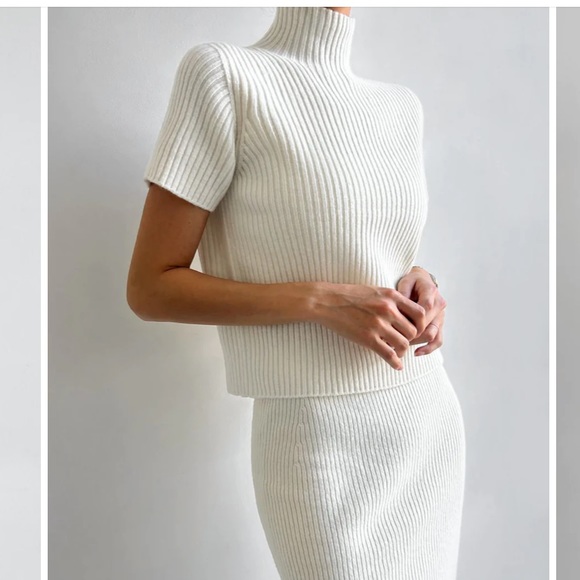 Solid High Neck Split Ribbed
Knit Two Pieces Skirt Set - Picture 3 of 5